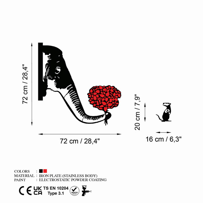 Wallity Banksy Metal 04 Escultura de pared Negro y Rojo